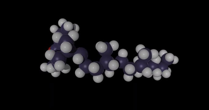 3d chemical structure of alpha tocopherol molecule, Vitamin E, rendered as footage with transparent background (alpha channel), spinning in infinite seamless loop in 4K, UHD, 2160p resolution.