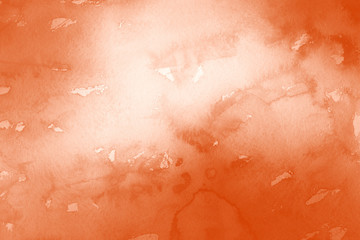 Fototapeta premium Orange ink and watercolor textures on white paper background. Paint leaks and ombre effects. Hand painted abstract image.