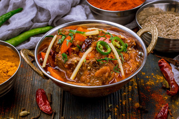 gosht masala indian food in a copper