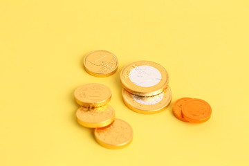 Stack of chocolate euro coins as a concept for finance