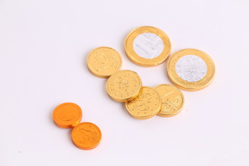 Stack of chocolate euro coins as a concept for finance