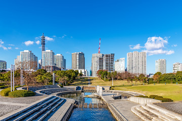 Yokohama Minato Mirai 21 at the park in Yokohama, Japan.