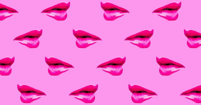 Motion seamless pattern design. Lips and Kiss concept
