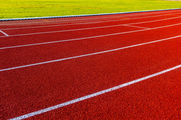 Red running track in stadium