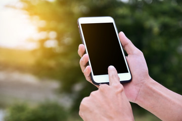 People are using mobile smart phone to shopping online,Hand holding internet smart phone