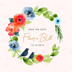 save the date with lovely watercolor floral wreath