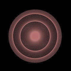 Abstract spirograph art , parabolic curve of line in circle form illustration. Vector image.Round pattern color on black background.