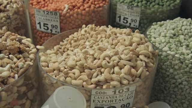 Several types of peanuts, sweet and savory in the municipal market of São Paulo