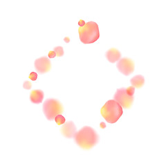 Rose gold petals flying cosmetics vector background.