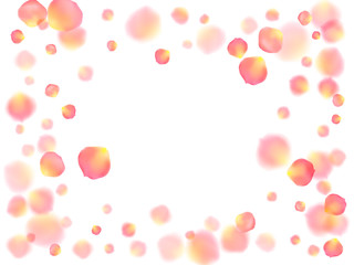 Rose gold petals flying cosmetics vector background.