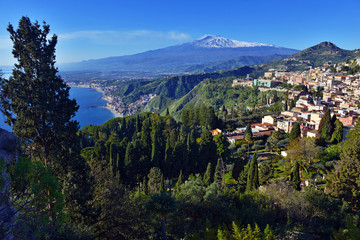 Smoke, ash and gas rising from Mount Etna volcano after the recent eruption, Sicily, Italy