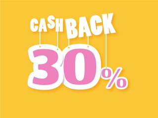 Cash Back label design 30% on dropshadow vector