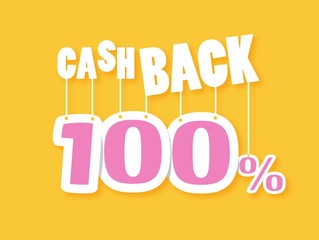Cash Back label design 100% on dropshadow vector
