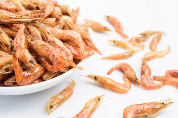 Dried red shrimp / shrimp on white background