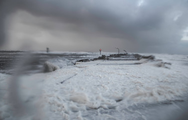 The winter storm in Torsminde in Denmark