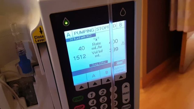 Close up of a medical IV infusion pump