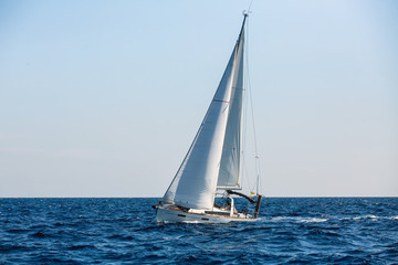 Fototapeta premium Sailing yacht boat in the Aegean sea. Luxury vacation.