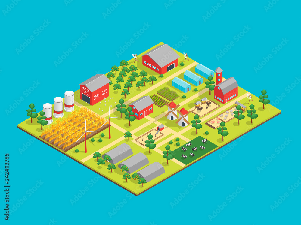 Canvas Prints Farm Rural Concept 3d Isometric View. Vector