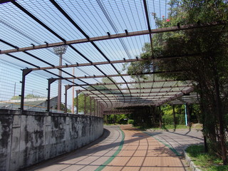 Fototapeta premium Iron fence for collision prevention of foul ball