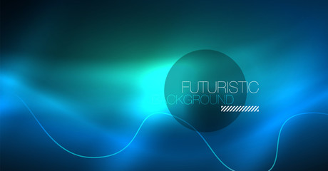 Glowing abstract wave on dark, shiny motion, Christmas and New Year magic space light. Techno abstract background