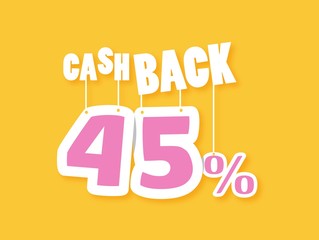 Cash Back label design 45% on dropshadow vector