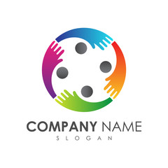 people care logo, hand care symbol,charity logo template, abstract people + hand logo design