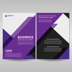 Corporate brochure template with purple geometric shapes. Annual report cover design, flyer, magazine in A4