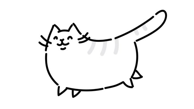 Fat cute cat runs. Picture taken on a white background. Cycled running puffy cat. Funny cat. Manual contour animation. Cute magic cat. Fulfills desires. May be mirrored.