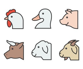 Farm animal vector illustration, filled style editable stroke icon