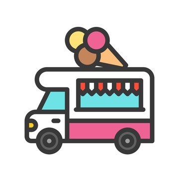 Ice cream truck vector, Food truck filled style editable stroke icon