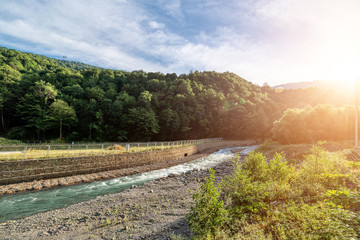 Mountain river. Morning mountain landscape.