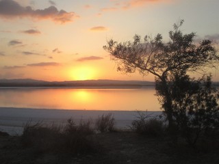 Fototapeta na wymiar Sunset view from Larnaka's Salt Lake in Cyprus