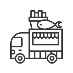 Fish and chips truck vector, Food truck line style editable stroke icon