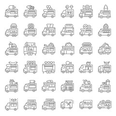 Food truck vector icon set, line style editable stroke