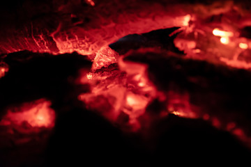 Close up image of coals fire at night