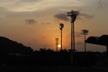 sunset in the  baseball field