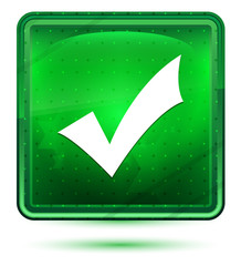 Checkmark icon neon light green square button