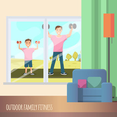 Man and Child Standing Training Sport Outdoor