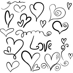 Vector doodle  pattern with calligraphy hearts