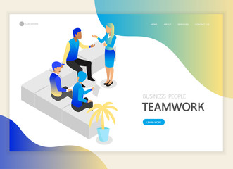Isometric business people teamwork character vector design. For landing page, web banner, infographics and background template. no2