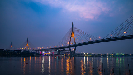 Fototapeta na wymiar Landscape of Bhumibol bridge in the night at Bangkok Thailand