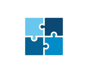 Trendy flat corporate blue puzzle icon. Vector illustration of four puzzle matching pieces for concepts of games, toys, business and start up strategies and solutions - obrazy, fototapety, plakaty