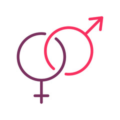 Gender symbol icons for male and female. Vector thin line illustration for love, sexuality, romance