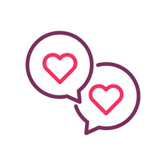 two speech bubbles with hearts. Vector trendy line icon for romance, love, valentine's day, online dating, wedding