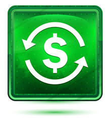 Money exchange dollar sign icon neon light green square button