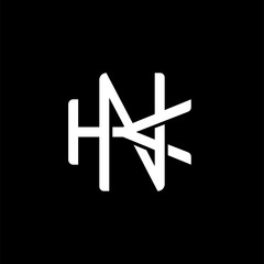 Initial letter K and N, KN, NK, overlapping interlock monogram logo, white color on black background