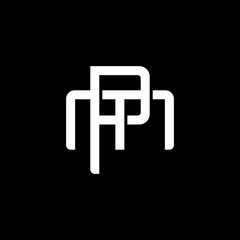 Initial letter M and P, MP, PM, overlapping interlock monogram logo, white color on black background