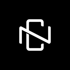Initial letter N and C, NC, CN, overlapping interlock monogram logo, white color on black background