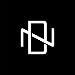Initial letter N and D, ND, DN, overlapping interlock monogram logo, white color on black background