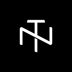 Initial letter N and T, NT, TN, overlapping interlock monogram logo, white color on black background